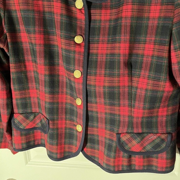 VINTAGE LESLIE FAY WOMENS 16 BLAZER JACKET TOP RED BLACK PLAID HOLIDAY PARTY NYE - Picture 6 of 10